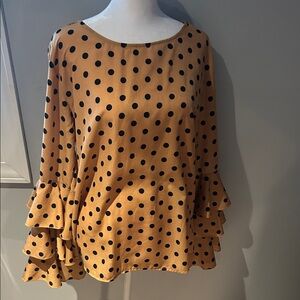 Zanzea Tan and Black Polka Dot Ruffle Blouse